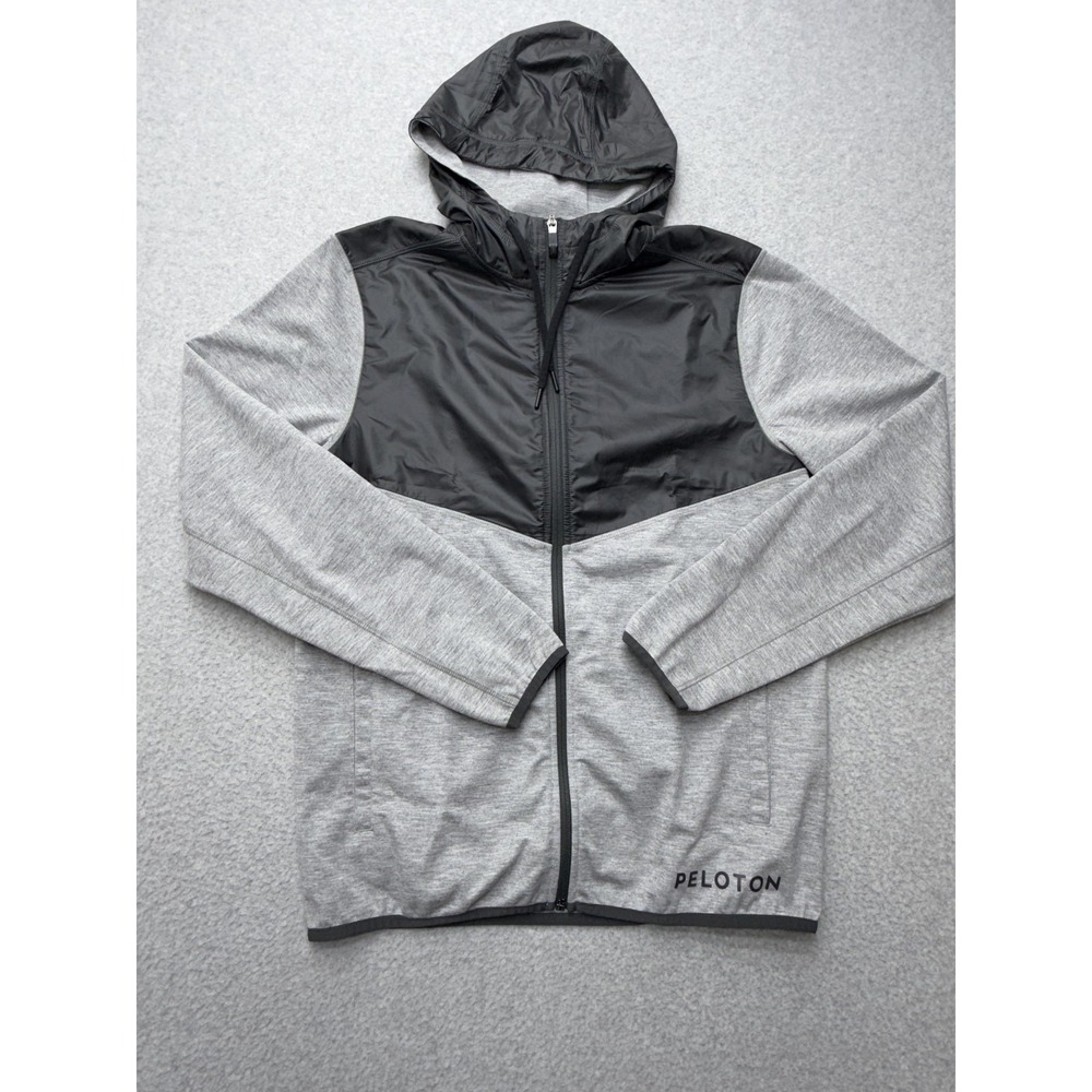 Rhone X Peloton Jacket Mens Small Gray Black Hooded Full Zip Windbreaker Shell
